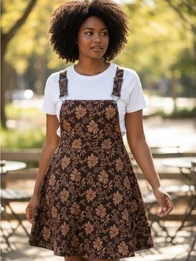 BloomChic Brown and Copper Floral Buckle Strap Pinafore